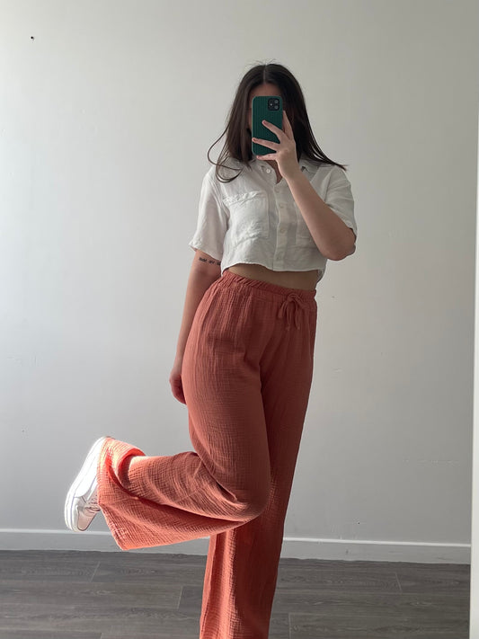 Pantalon en gaze de coton Terracotta